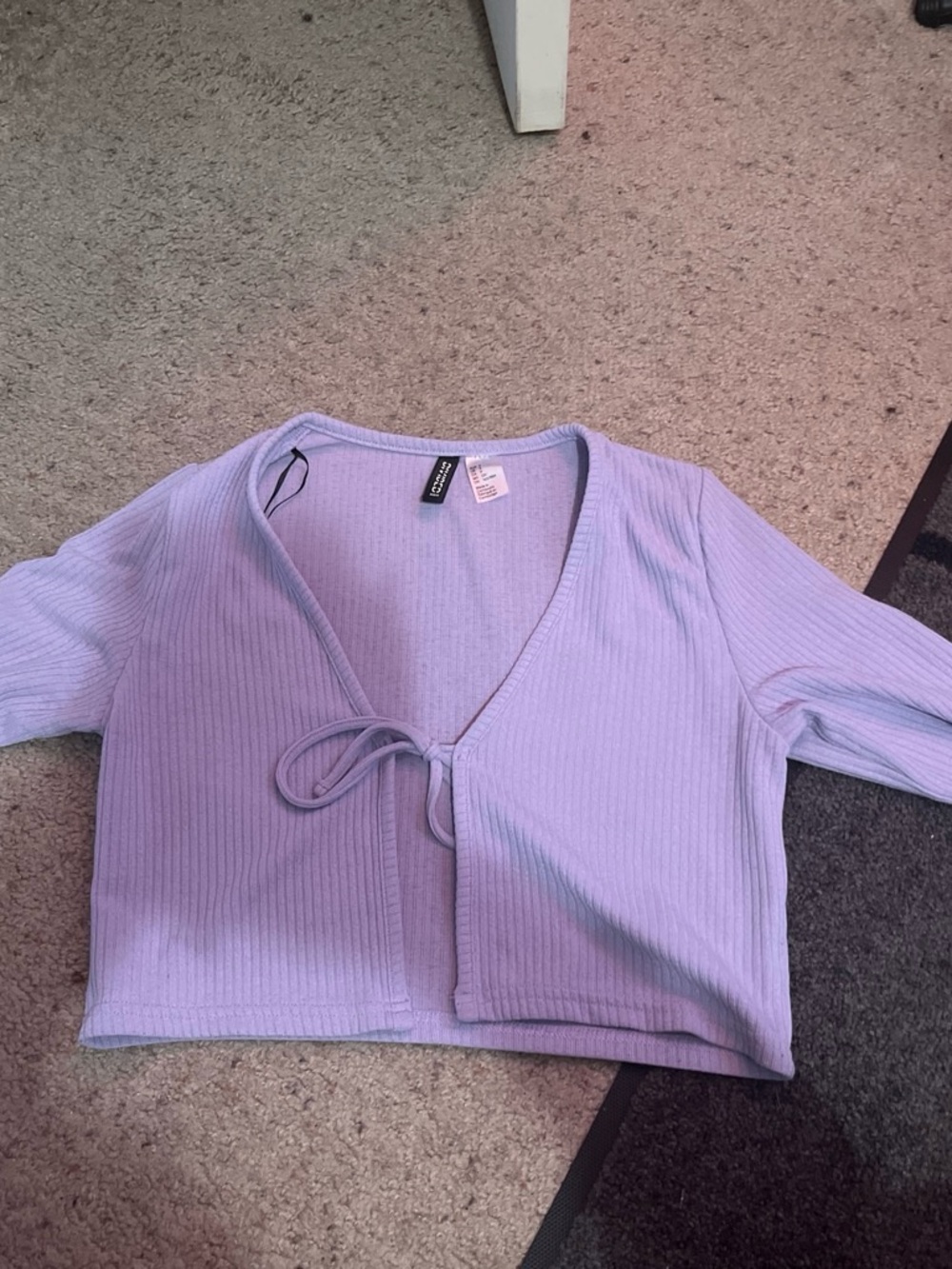 H&M Lavender Ribbed Long Sleeve Tie-Front Top